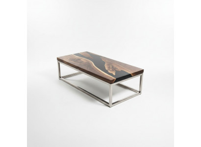 Floss Dësch Epoxidharz Couchtisch Eechte Holz Massiv Dëscher 120x60
