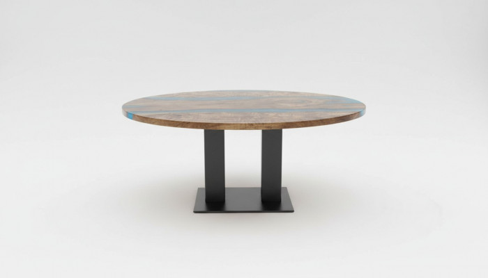 Ronne Iessdësch River Table Eechte Holz Flossdësch 150cm Dëscher Epoxyharz