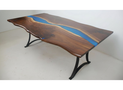 Iessdësch River Table Eech Holz Flosstësch 220x100 Massiv Dëscher Epoxyharz