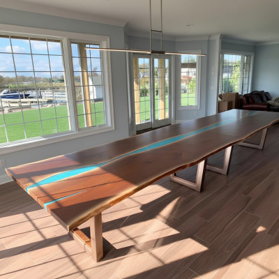 Iessdësch River Table Eechte Holz Flosstësch 260x100 Massiv Dëscher