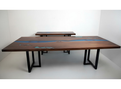 Iessdësch River Table Echt Holz Massiv Epoxidharz Dëscher 260x100 Nei