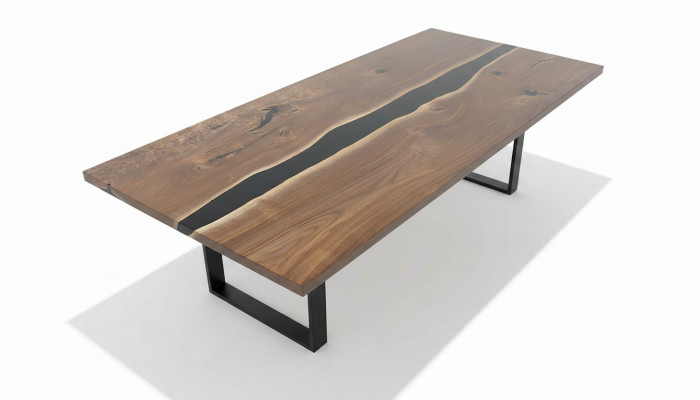 Iessdësch Dëscher Epoxidharz massiv Miwwelen Epoxy Dësch Waasserfall echt Holz