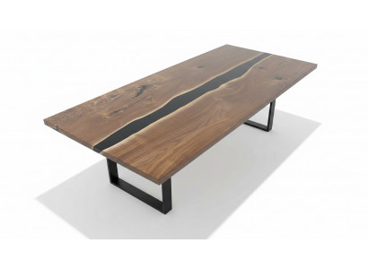 Iessdësch Dëscher Epoxidharz massiv Miwwelen Epoxy Dësch Waasserfall echt Holz