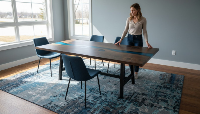 Epoxidharz Iessdësch River Table Eechte Holz Massiv Dëscher 220x100