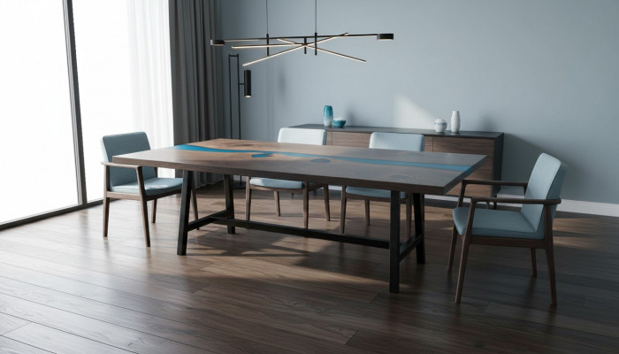Epoxidharz Iessdësch River Table Eechte Holz Massiv Dëscher 220x100