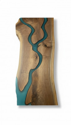 Iessdësch River Table Eechte Holz Deko Flossdësch Massiv Epoxidharz Dëscher
