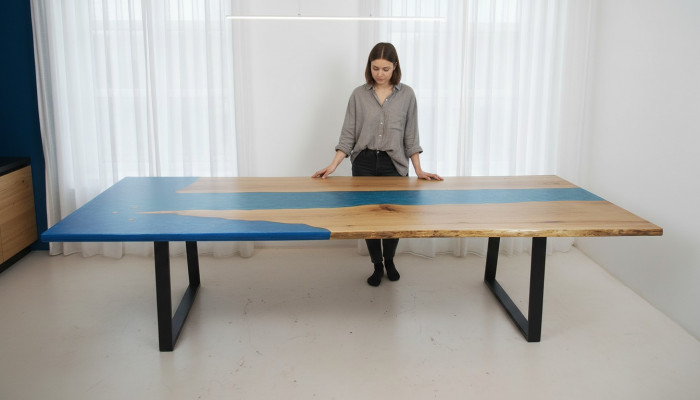 Iessdësch River Table Echta Holz Flossendësch Epoxyharz 260x100 Massiv