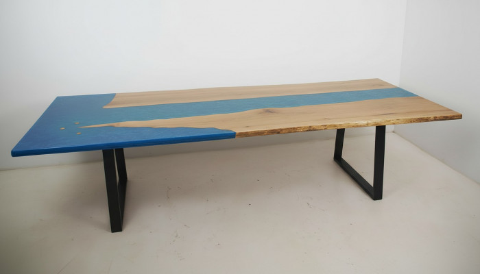 Iessdësch River Table Echta Holz Flossendësch Epoxyharz 260x100 Massiv