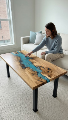 Couchtisch River Table Echt Holz Flossdësch Dekorativ Massiv Epoxidharz