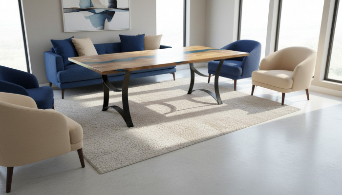 Dësch Iessdësch Dëscher Harz Epoxy massivt Design Miwwelen 240x100 echt Holz Epoxy
