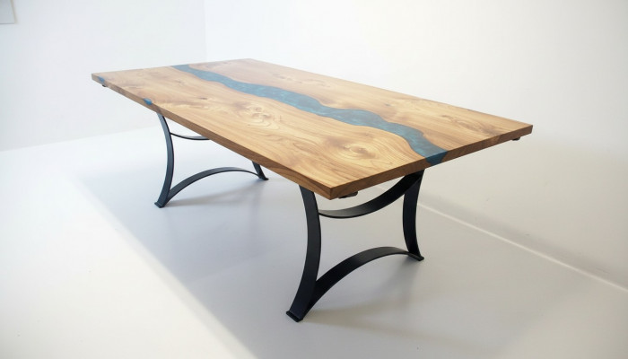 Dësch Iessdësch Dëscher Harz Epoxy massivt Design Miwwelen 240x100 echt Holz Epoxy