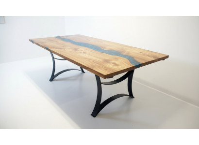 Dësch Iessdësch Dëscher Harz Epoxy massivt Design Miwwelen 240x100 echt Holz Epoxy