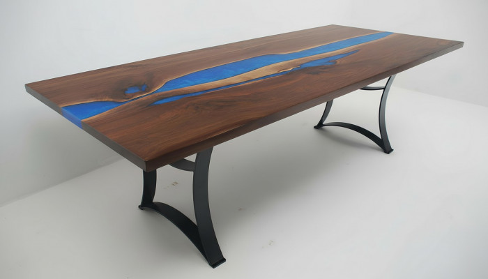 Iessdësch Blot Rivéier Dësch Eechte Holz 220x90 Dëscher Epoxidarësin Nei