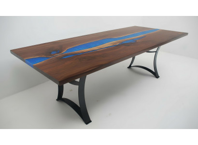 Iessdësch Blot Rivéier Dësch Eechte Holz 220x90 Dëscher Epoxidarësin Nei
