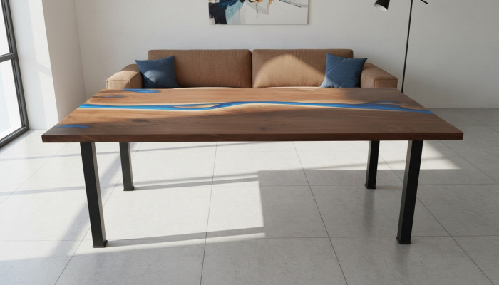 Floss Dëscher Iessdësch Design Dësch Modern Miwwelen 220x90 Epoxy Harz Ozean Mier