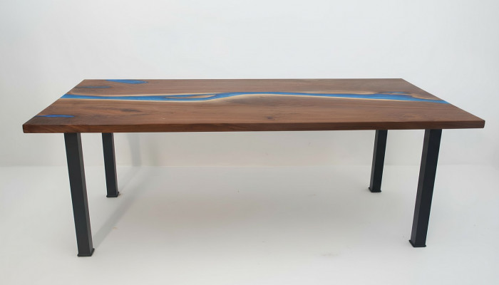 Floss Dëscher Iessdësch Design Dësch Modern Miwwelen 220x90 Epoxy Harz Ozean Mier