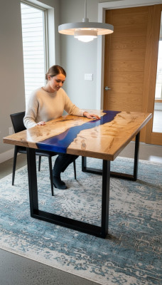 Iessdësch River Table Massiv Dëscher 220x100 Flossdësch Epoxyharz Mier