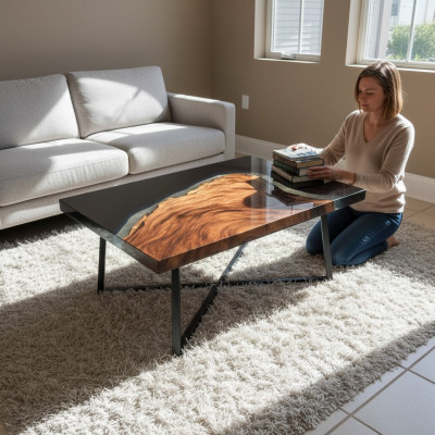 Couchtisch River Table Epoxidharz Massiv Dëscher 70x40 Flossdësch