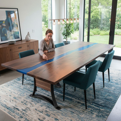 Epoxidharz Iessdësch River Table 240x100 Flosssdësch Nei Echt Holz Dëscher