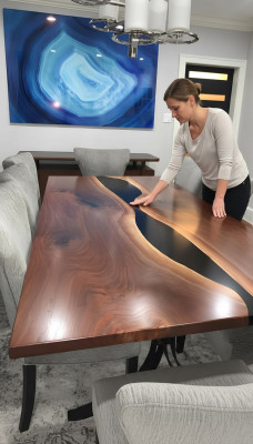 Epoxyharz Iessdësch River Table Echt Holz Massiv Dëscher 240x100 Flossdësch Nei