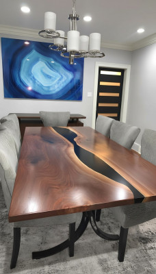 Epoxyharz Iessdësch River Table Echt Holz Massiv Dëscher 240x100 Flossdësch Nei