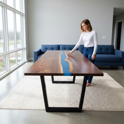 Epoxidharz Iessdësch River Table Massiv 240x100 Flëssdësch Nei Echt