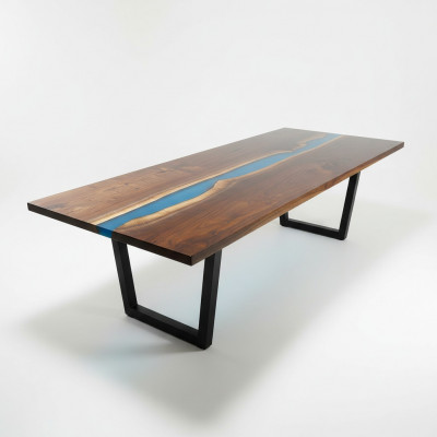 Epoxidharz Iessdësch River Table Massiv 240x100 Flëssdësch Nei Echt