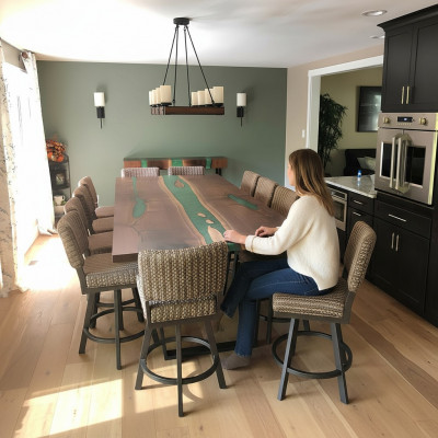 Iessdësch River Table Massiv Dëscher 240x100 Flossdësch Epoxidharz Mier Waasserfall