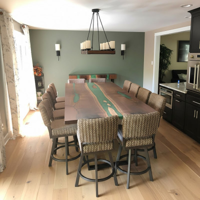 Iessdësch River Table Massiv Dëscher 240x100 Flossdësch Epoxidharz Mier Waasserfall