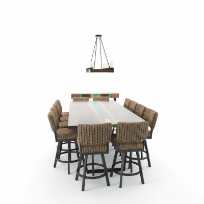 Iessdësch River Table Massiv Dëscher 240x100 Flossdësch Epoxidharz Mier Waasserfall