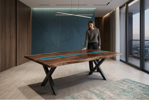 Flossdësch Iessdësch River Table Massiv Dekotischen 240x100 Epoxyharz Mier