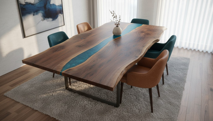 Flossdësch Iessdësch River Table Massiv Dekotischen 240x100 Epoxyharz Mier