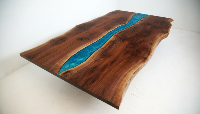 Flossdësch Iessdësch River Table Massiv Dekotischen 240x100 Epoxyharz Mier