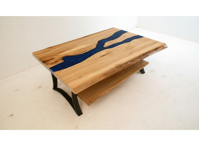 Couchtisch River Table Echt Holz Flossdësch Epoxidharz Massiv Dëscher