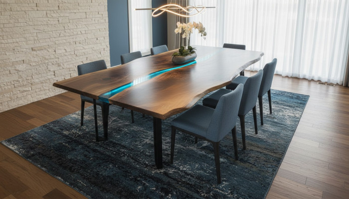 Dësch Iessdësch Dëscher Epoxidharz Epoxy massivt Design Miwwel 240x100 echt Holz