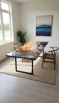 Iessdësch Design Dësch Harz Modern Dëscher Mier Floss Miwwelen 220x90 Epoxy Ozean