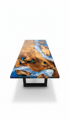 Iessdësch Design Dësch Harz Modern Dëscher Mier Floss Miwwelen 220x90 Epoxy Ozean
