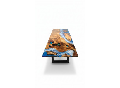 Iessdësch Design Dësch Harz Modern Dëscher Mier Floss Miwwelen 220x90 Epoxy Ozean