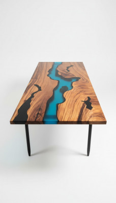 Modern Dëscher Iessdësch Design Dësch Harz Mier Floss Miwwelen 220x90 Epoxid Ozean