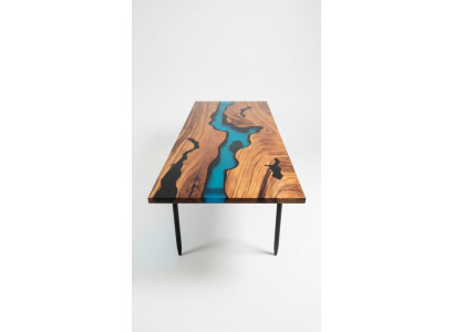 Modern Dëscher Iessdësch Design Dësch Harz Mier Floss Miwwelen 220x90 Epoxid Ozean