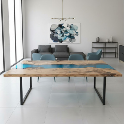 Floss Dëscher Iessdësch Design Dësch Modern Miwwele 220x100 Epoxid Harz Ozean Mier