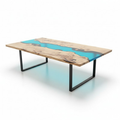 Floss Dëscher Iessdësch Design Dësch Modern Miwwele 220x100 Epoxid Harz Ozean Mier