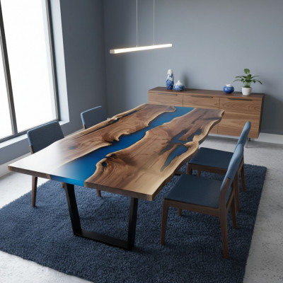Floss Dëscher Iessdësch Design Dësch Modern Mier Miwwelen 220x90 Epoxy Harz Ozean