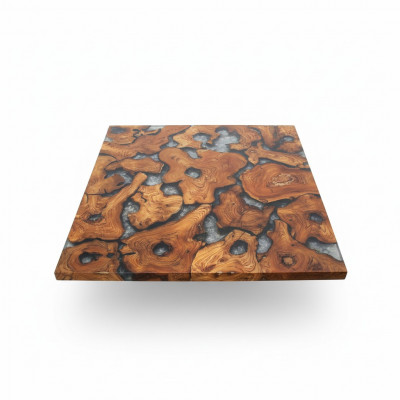 Epoxidharz-Iessdësch aus echtem massivt Holz, Miwwel Waasserfall Epoxy Dësch 100x100