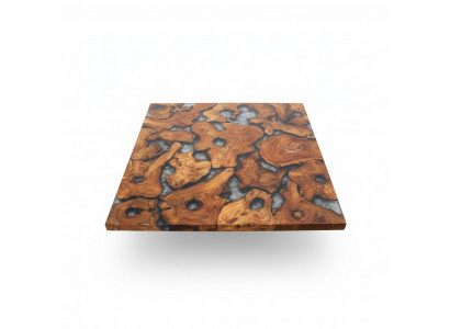Epoxidharz-Iessdësch aus echtem massivt Holz, Miwwel Waasserfall Epoxy Dësch 100x100