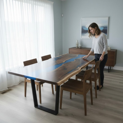 Dësch, Iessdësch, Dëscher, Epoxidharz, Epoxy, Echtholz, Massivt Design Miwwel 240x100.