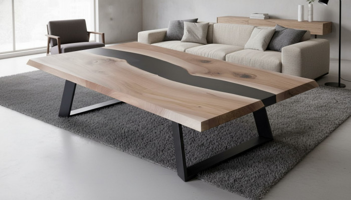 Epoxy-Harz Dësch Holz Couchtisch Handaarbecht Massive Wunnzëmmer Miwwelen