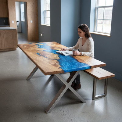 Couchtisch River Table Echt Holz Flësstësch 120x90 Massiv Dëscher