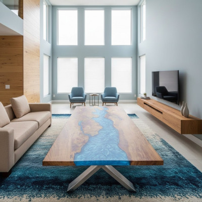 Couchtisch River Table Echt Holz Flësstësch 120x90 Massiv Dëscher