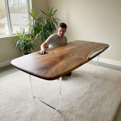 Couchtisch River Table Echt Holz Epoxyharz Flossdësch Dëscher Massiv